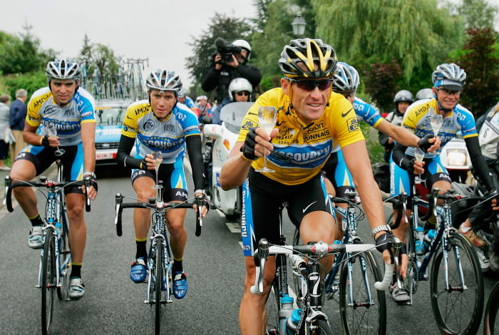 Lance Armstrong, riding to his seventh straight Tour de France "victory," in 2005.